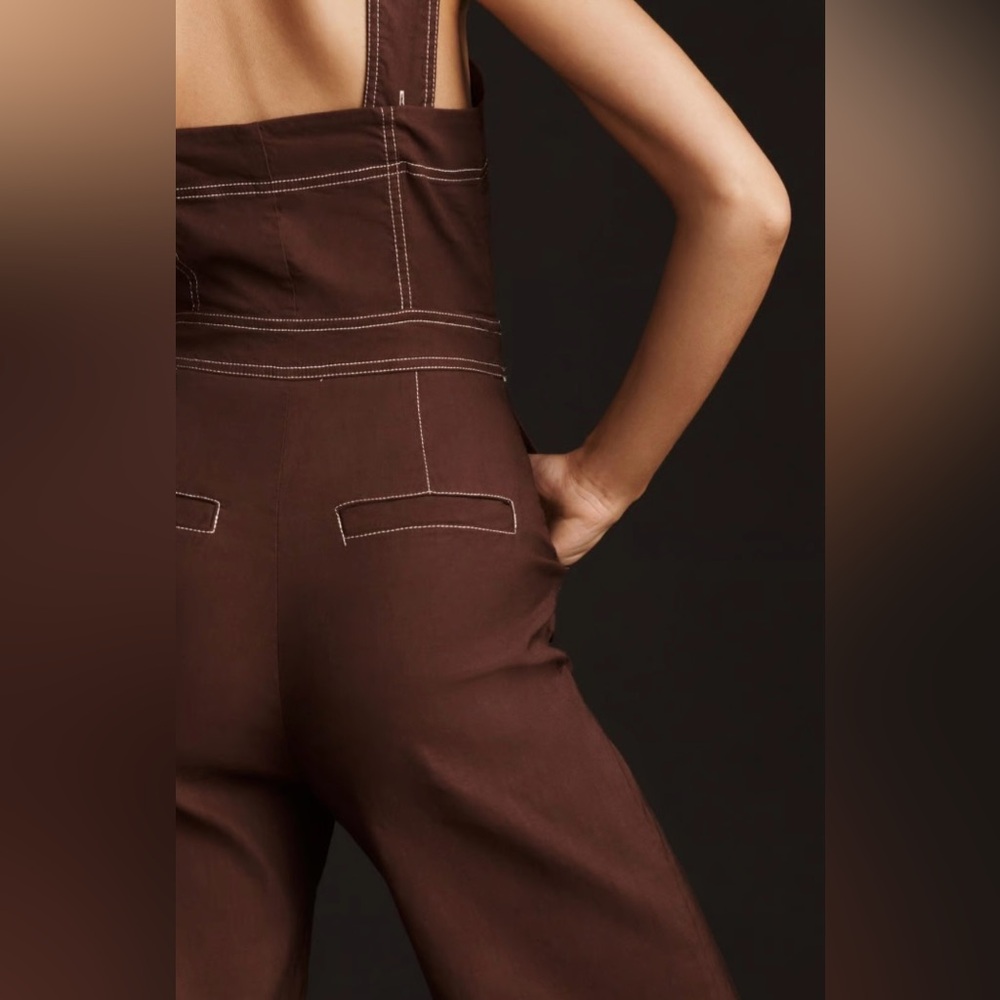 Maeve Brown Wide-Leg Jumpsuit with Contrast Stitching - Picture 3 of 13
